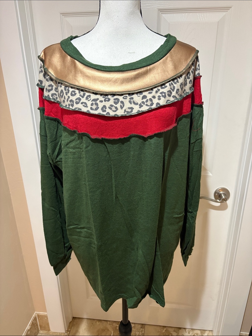 Women’s Green Mixed-Media Ruffle Yoke Top